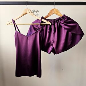 تاپ و شلوارک کلاسیک بادمجانی